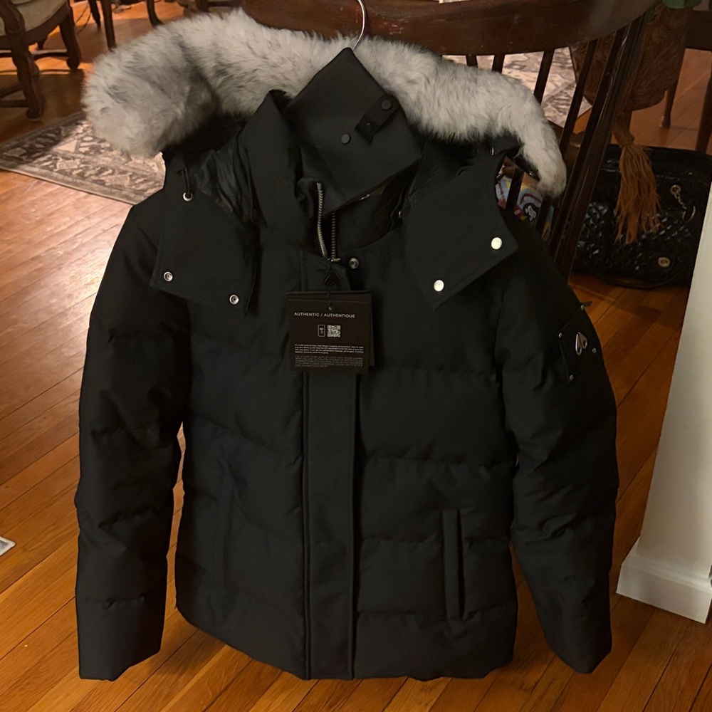 Moose Knuckles Black Kids Puffer Jacket with Faux Fur Trim
